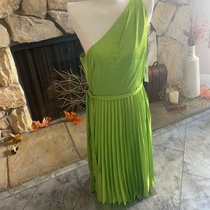 Great Green One Shoulder Pleated Flare Dress & matching cateye green sunglasses